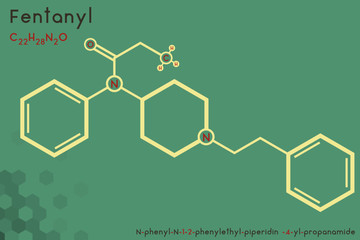 Large and detailed infographic of the molecule of Fentanyl.