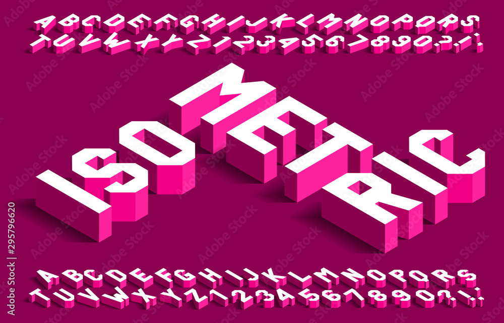 Fototapete isometric alphabet font. 3d effect simple geometric letters and numbers with shadow. stock vector ty