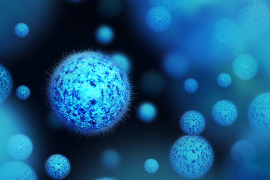 Human Virus, flu, view of a virus under a microscope, Viral disease outbreak. Infectious disease. 3d rendering