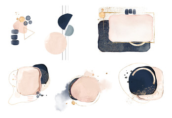 watercolor Illustration and gold,  isolated on white background. Abstract modern  print. logo © lisima