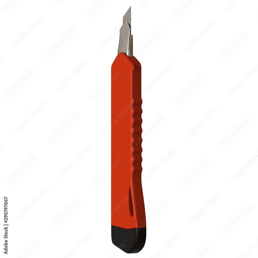 Fototapete red paper knife isolated on white background. 3d rendering of excellent quality in high resolution. 
