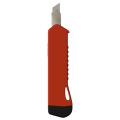 Red paper knife isolated on white background. 3D rendering of excellent quality in high resolution. It can be enlarged and used as a background or texture.