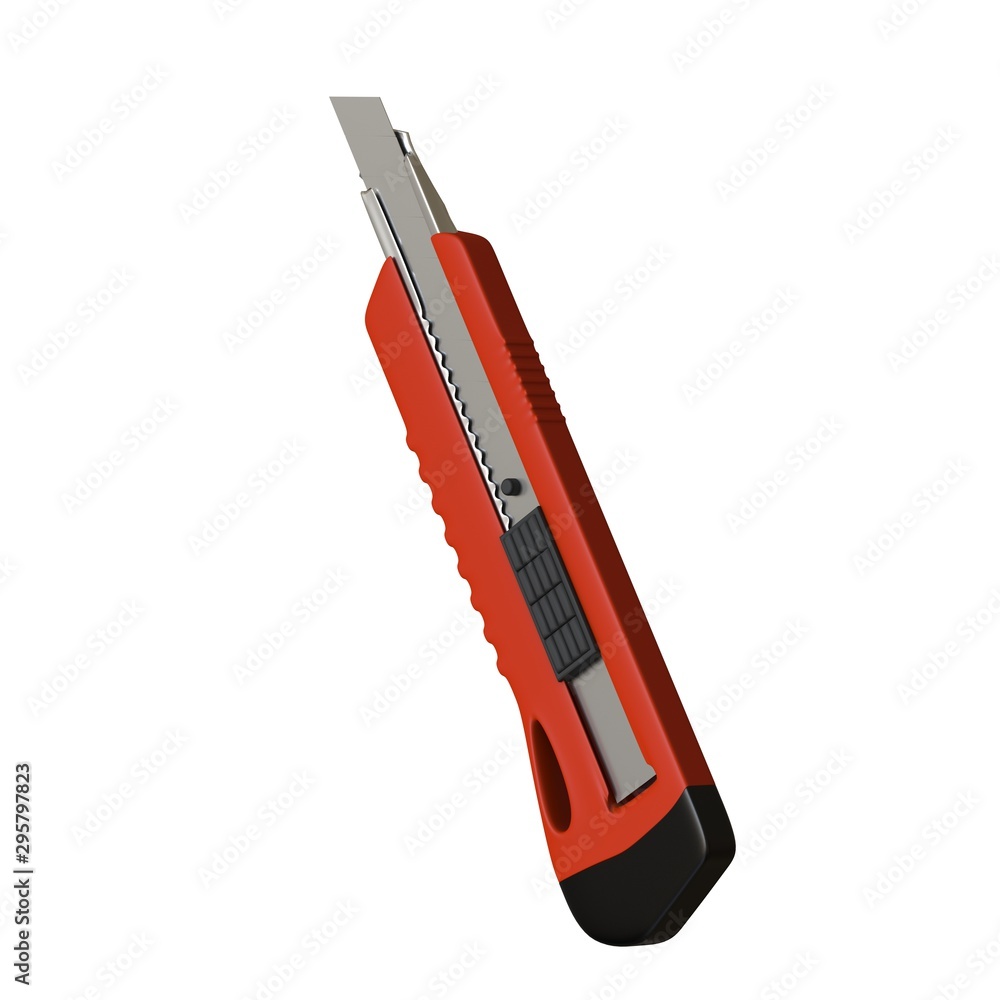 Poster red paper knife isolated on white background. 3d rendering of excellent quality in high resolution. 