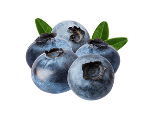 Blueberry with leaf  isolated on white background with clipping path