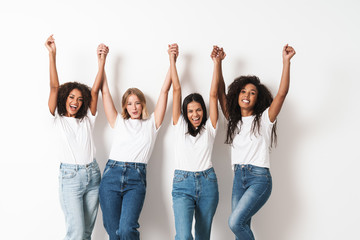 Optimistic cheery young women multiracial friends