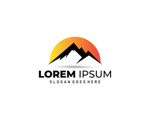Mountain Logo Template. with sun, Vector Illustrator