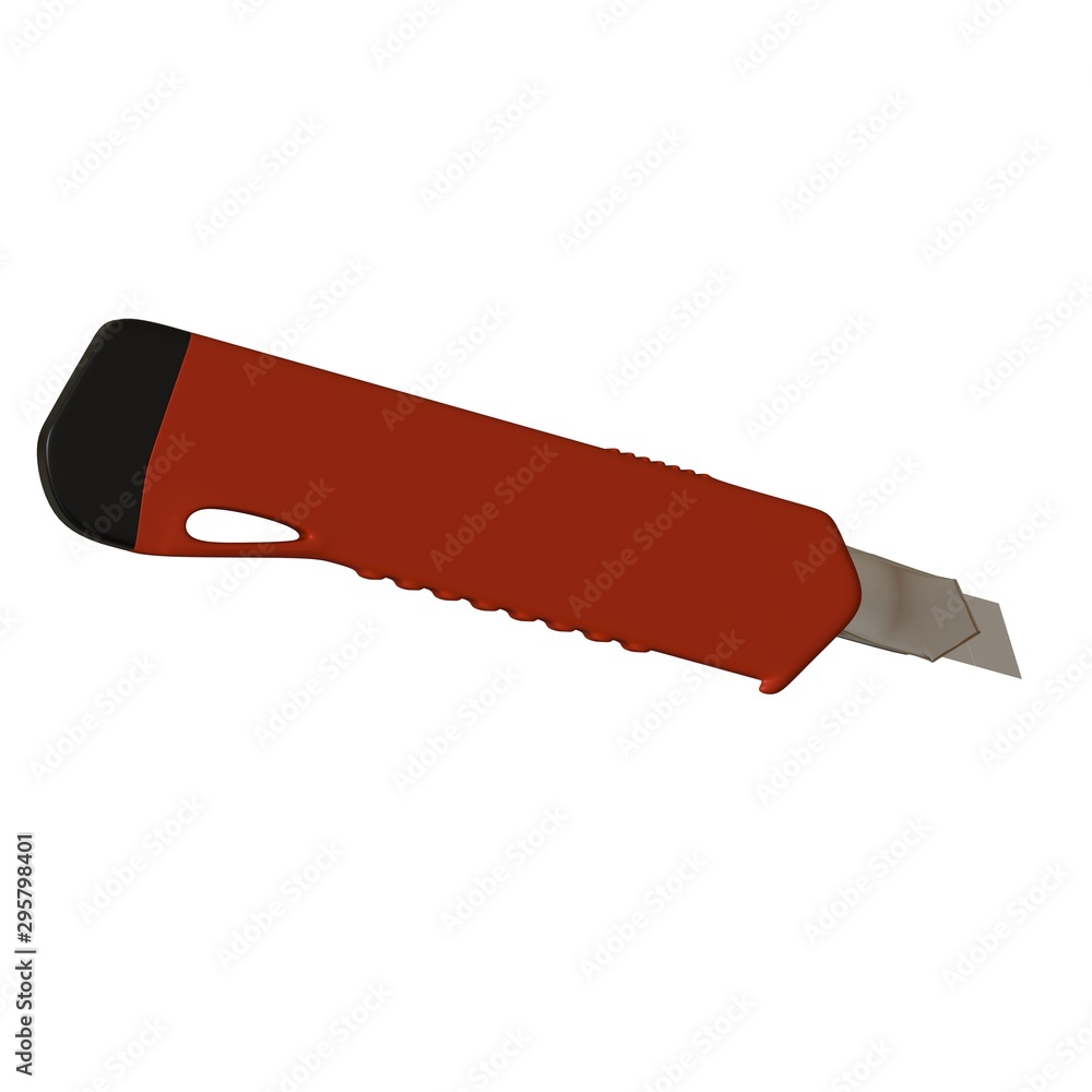Fototapete red paper knife isolated on white background. 3d rendering of excellent quality in high resolution. 