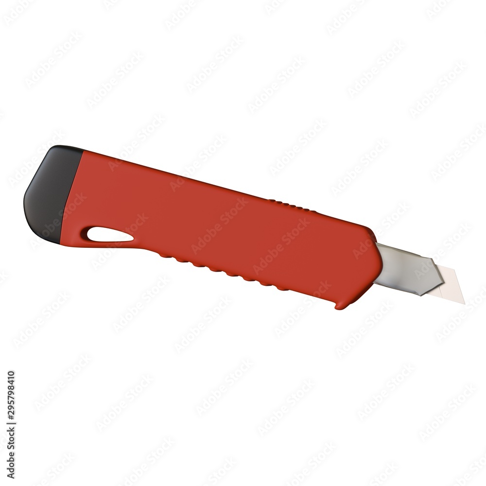 Fototapete red paper knife isolated on white background. 3d rendering of excellent quality in high resolution. 