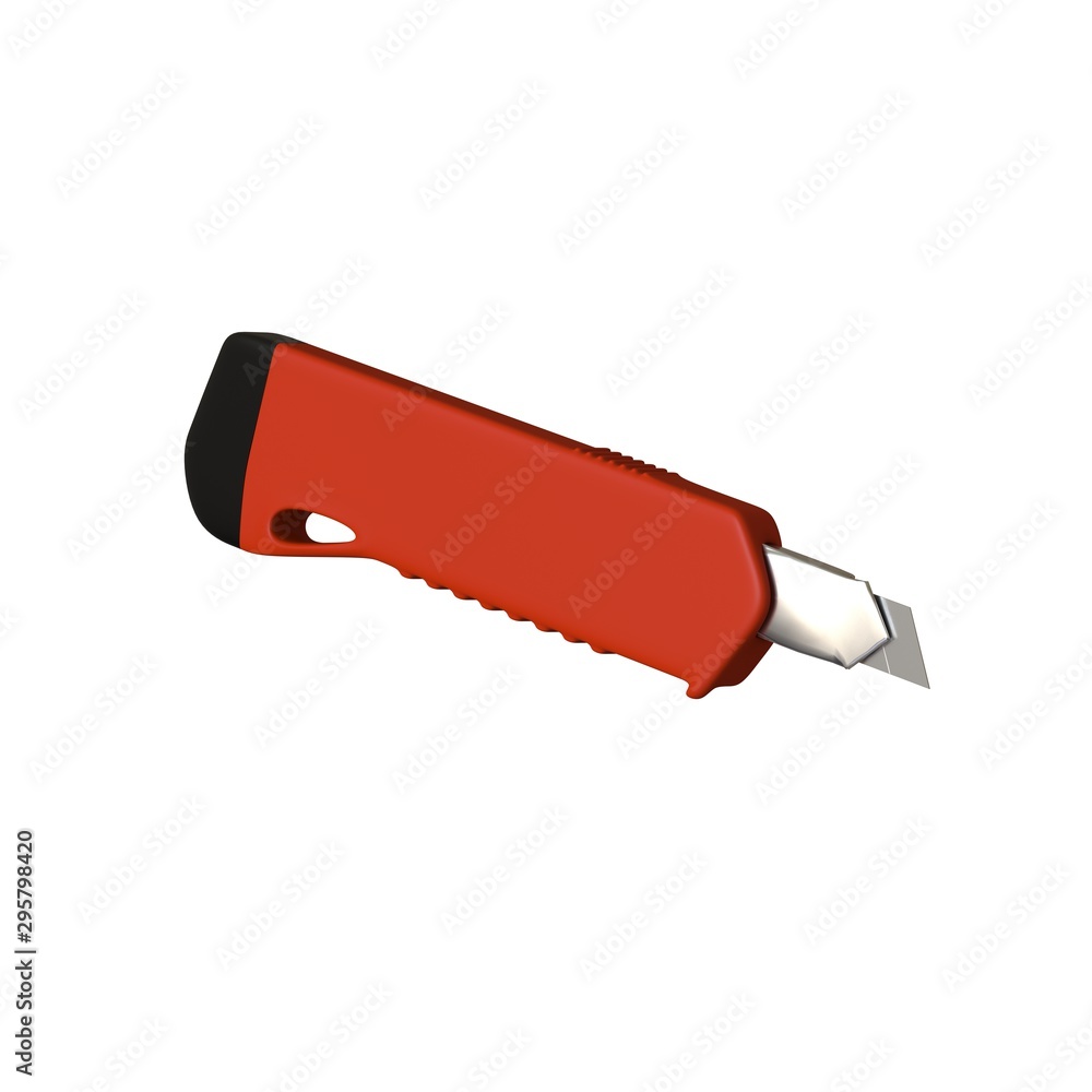 Fototapete red paper knife isolated on white background. 3d rendering of excellent quality in high resolution. 