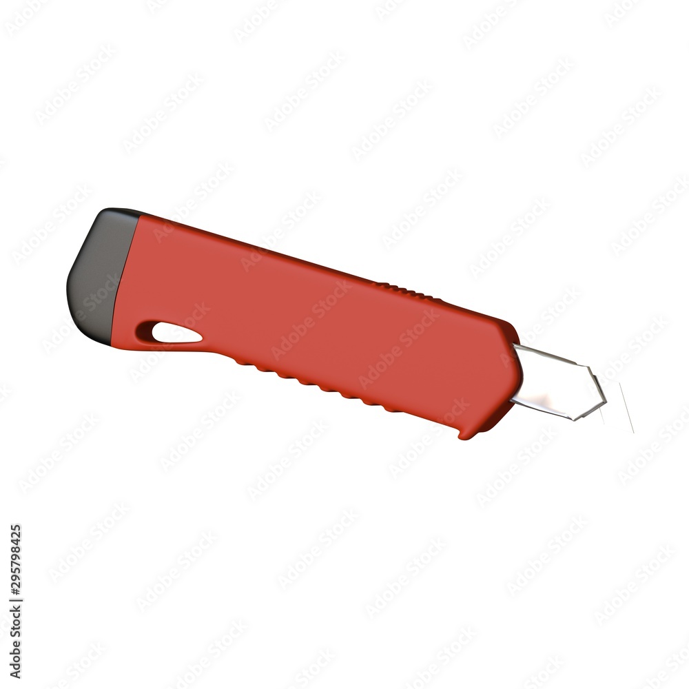 Fototapete red paper knife isolated on white background. 3d rendering of excellent quality in high resolution. 