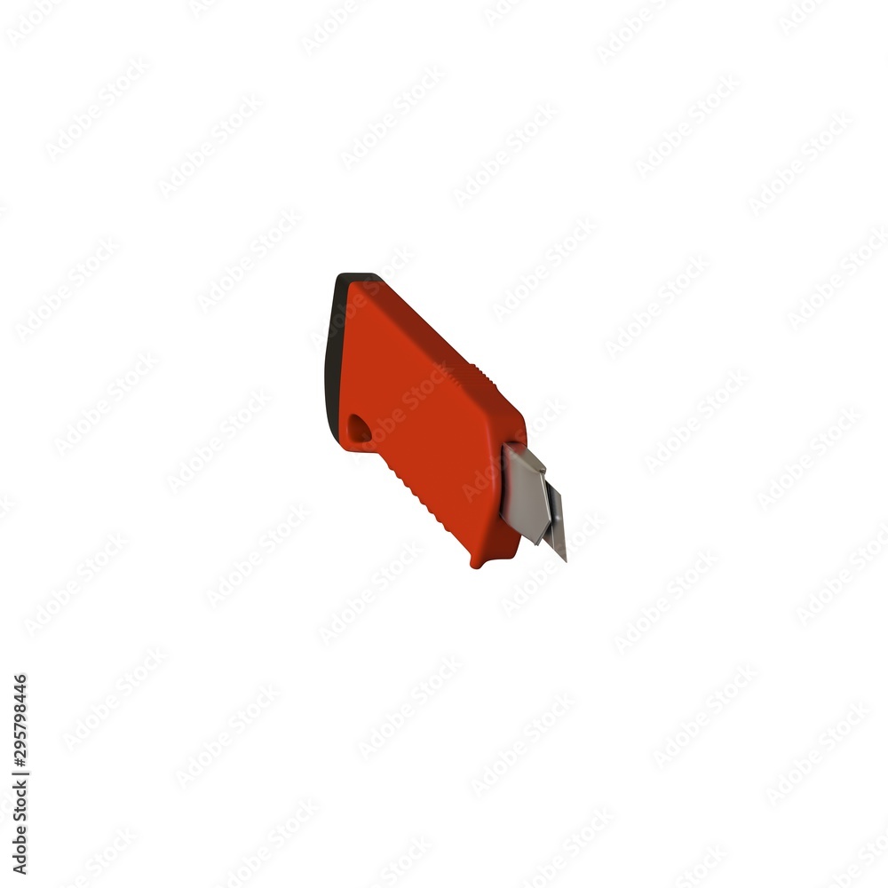 Poster red paper knife isolated on white background. 3d rendering of excellent quality in high resolution. 