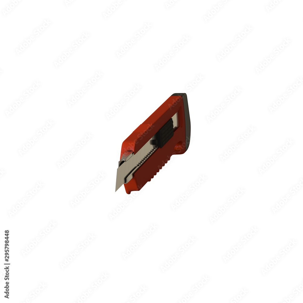 Poster red paper knife isolated on white background. 3d rendering of excellent quality in high resolution. 