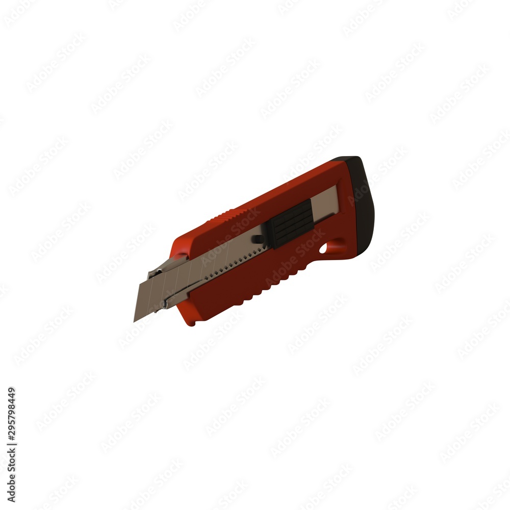 Fototapete red paper knife isolated on white background. 3d rendering of excellent quality in high resolution. 
