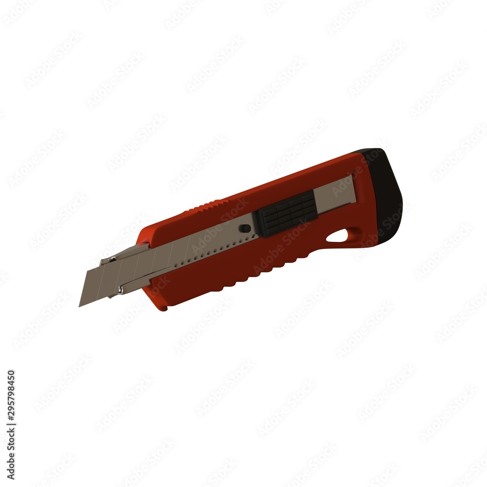 Poster red paper knife isolated on white background. 3d rendering of excellent quality in high resolution. 