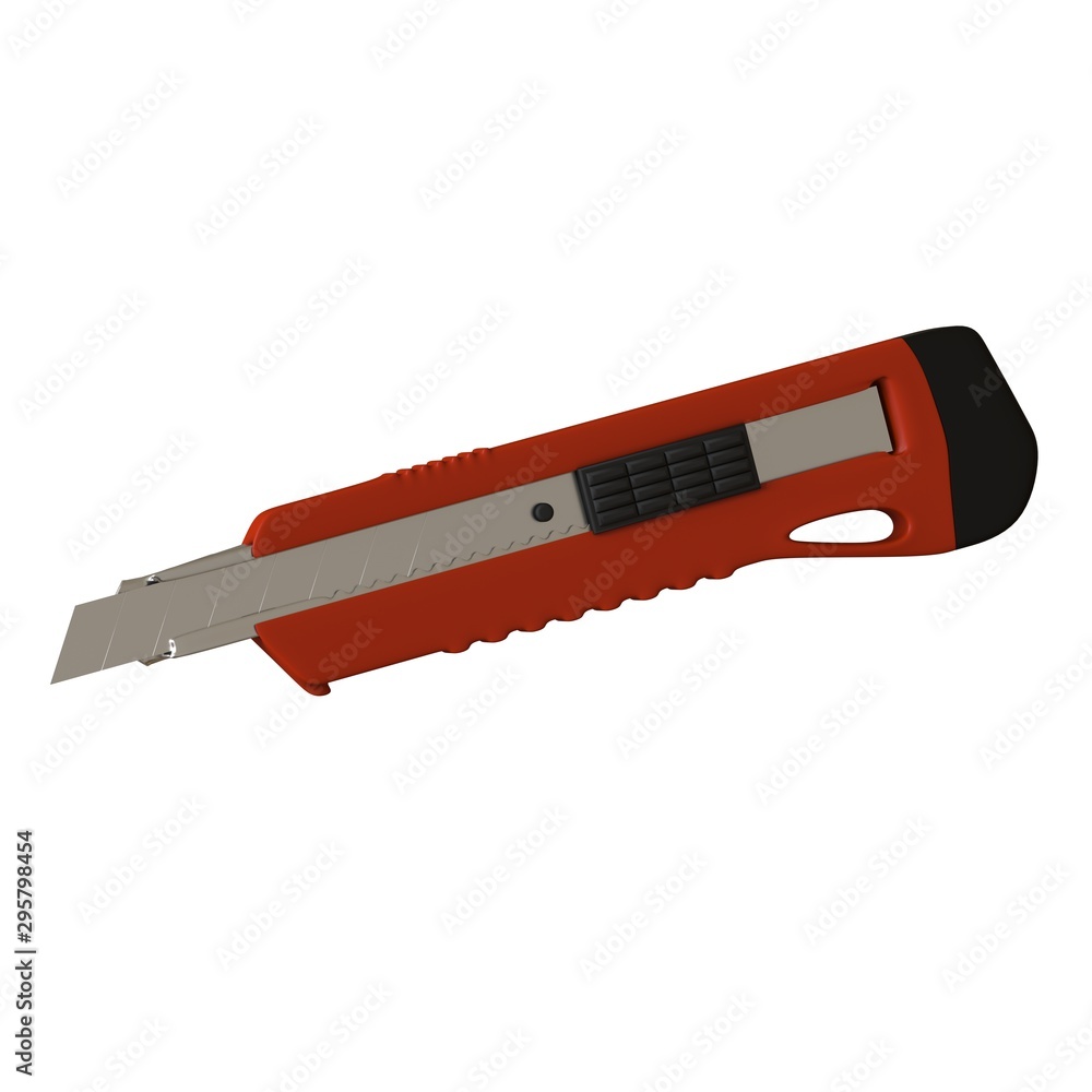 Fototapete red paper knife isolated on white background. 3d rendering of excellent quality in high resolution. 