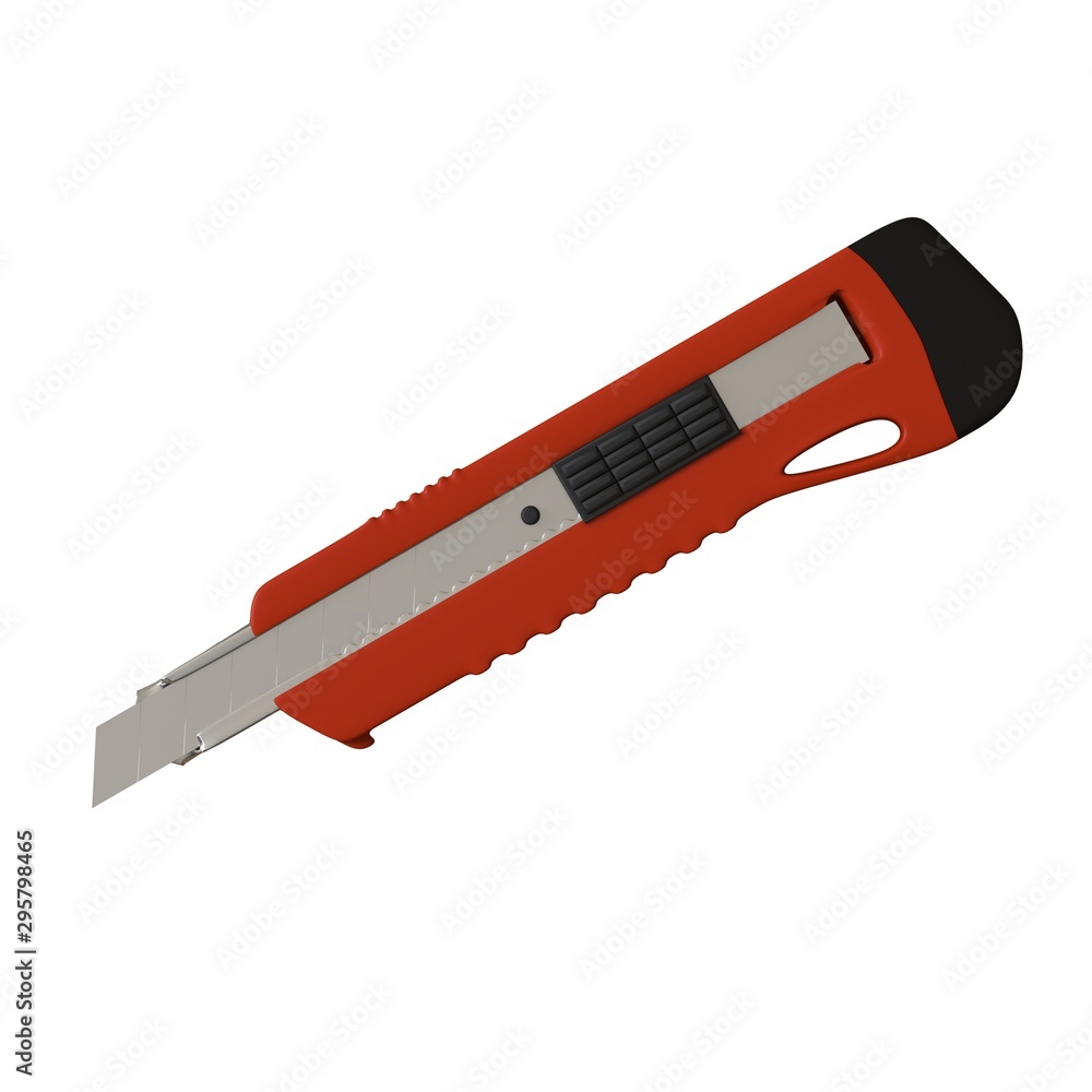 Fototapete red paper knife isolated on white background. 3d rendering of excellent quality in high resolution. 