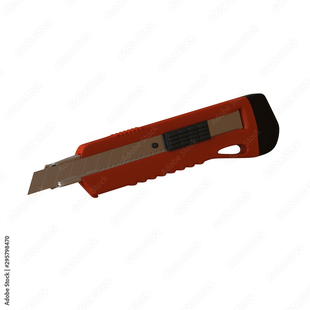 Fototapete red paper knife isolated on white background. 3d rendering of excellent quality in high resolution. 