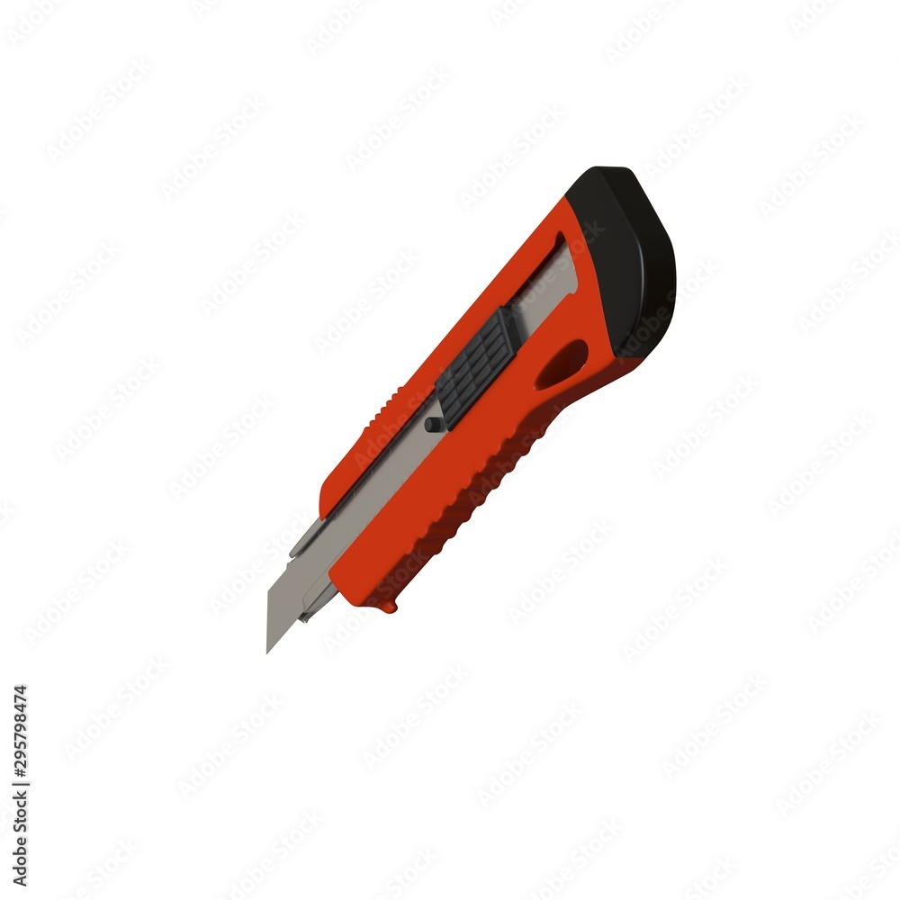 Fototapete red paper knife isolated on white background. 3d rendering of excellent quality in high resolution. 