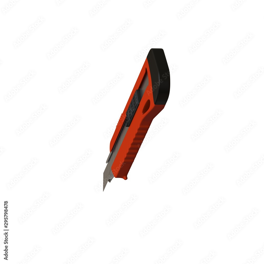 Fototapete red paper knife isolated on white background. 3d rendering of excellent quality in high resolution. 