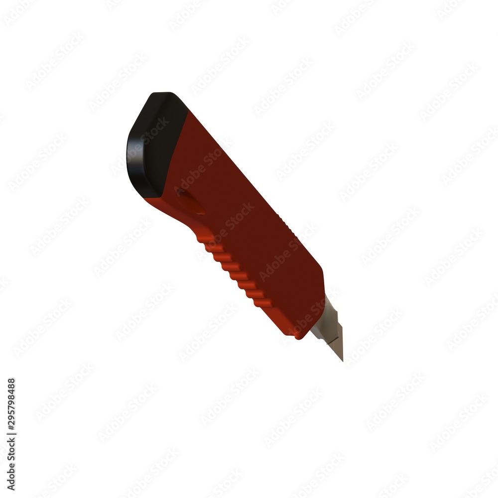 Fototapete red paper knife isolated on white background. 3d rendering of excellent quality in high resolution. 