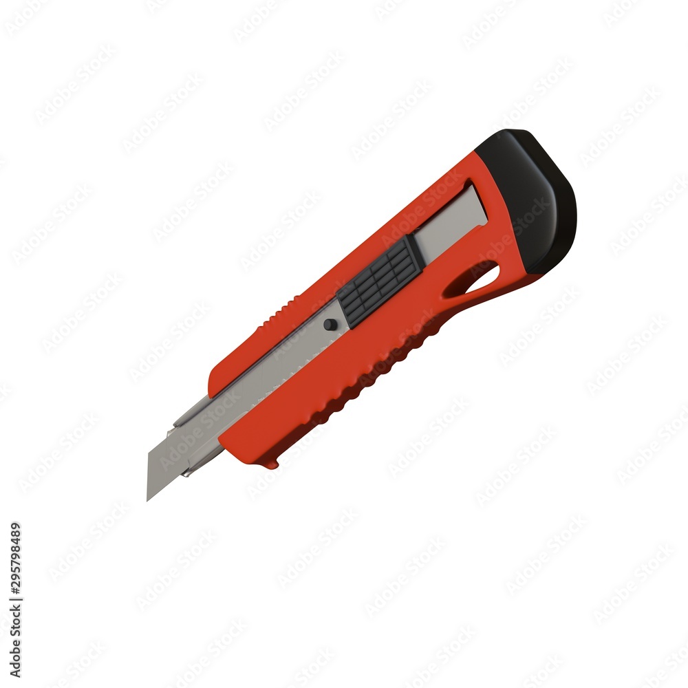 Fototapete red paper knife isolated on white background. 3d rendering of excellent quality in high resolution. 