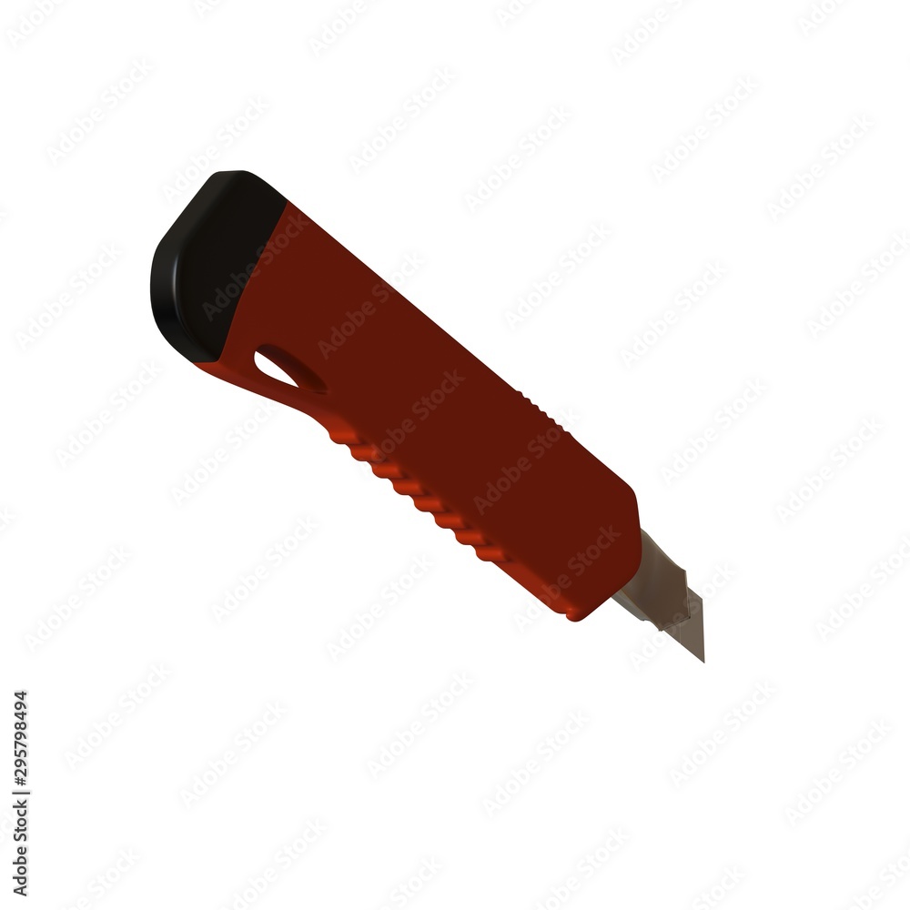 Fototapete red paper knife isolated on white background. 3d rendering of excellent quality in high resolution. 
