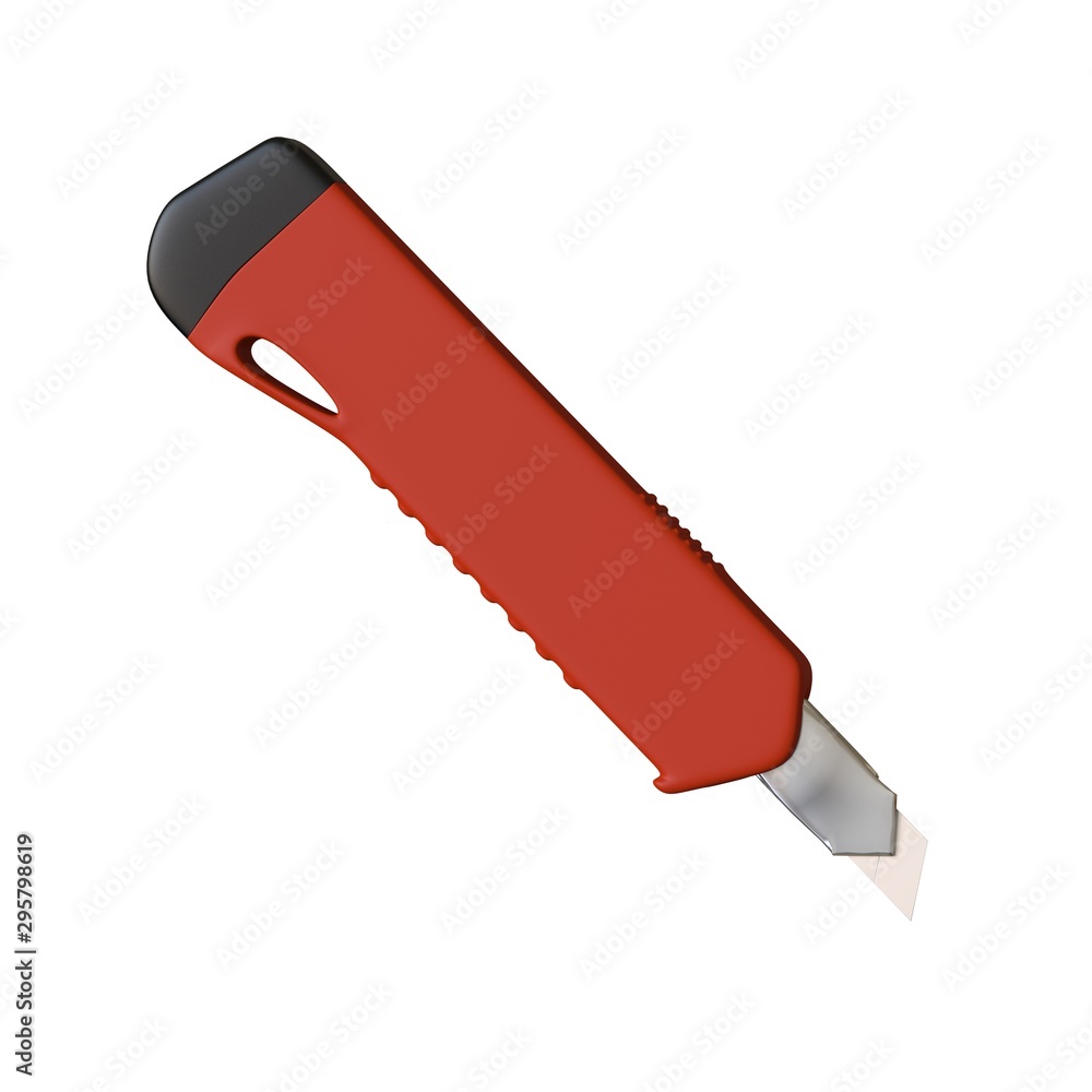 Fototapete red paper knife isolated on white background. 3d rendering of excellent quality in high resolution. 