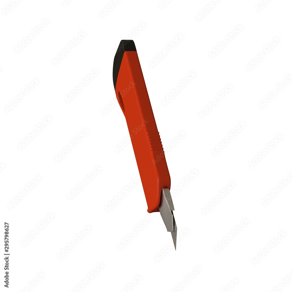 Fototapete red paper knife isolated on white background. 3d rendering of excellent quality in high resolution. 
