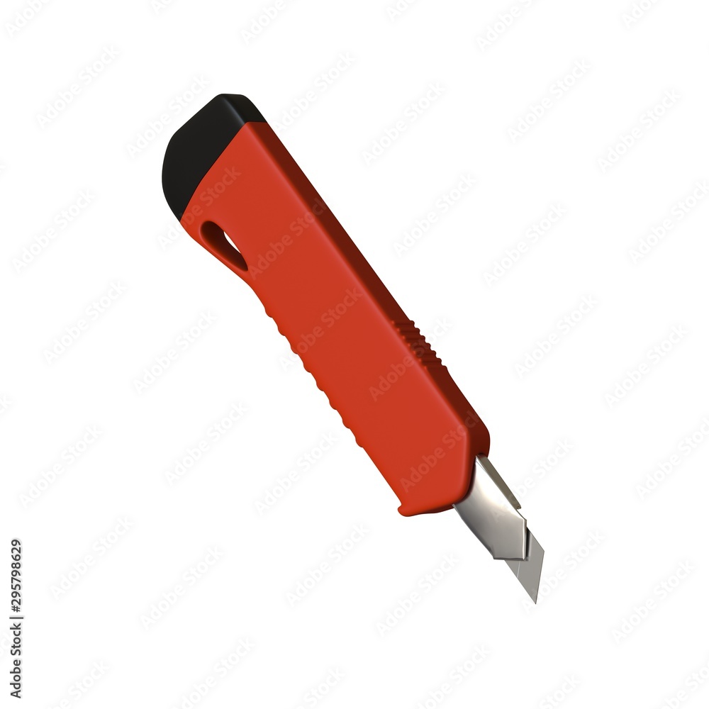 Fototapete red paper knife isolated on white background. 3d rendering of excellent quality in high resolution. 