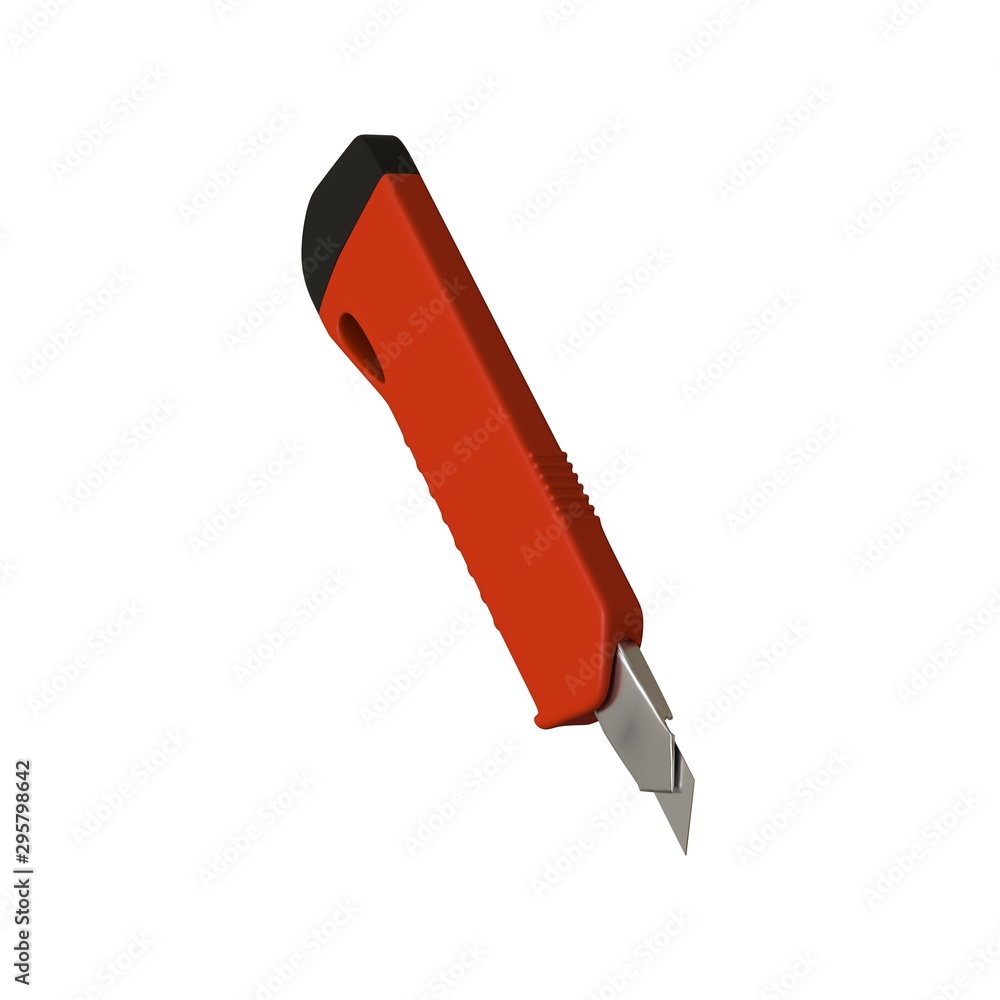 Fototapete red paper knife isolated on white background. 3d rendering of excellent quality in high resolution. 