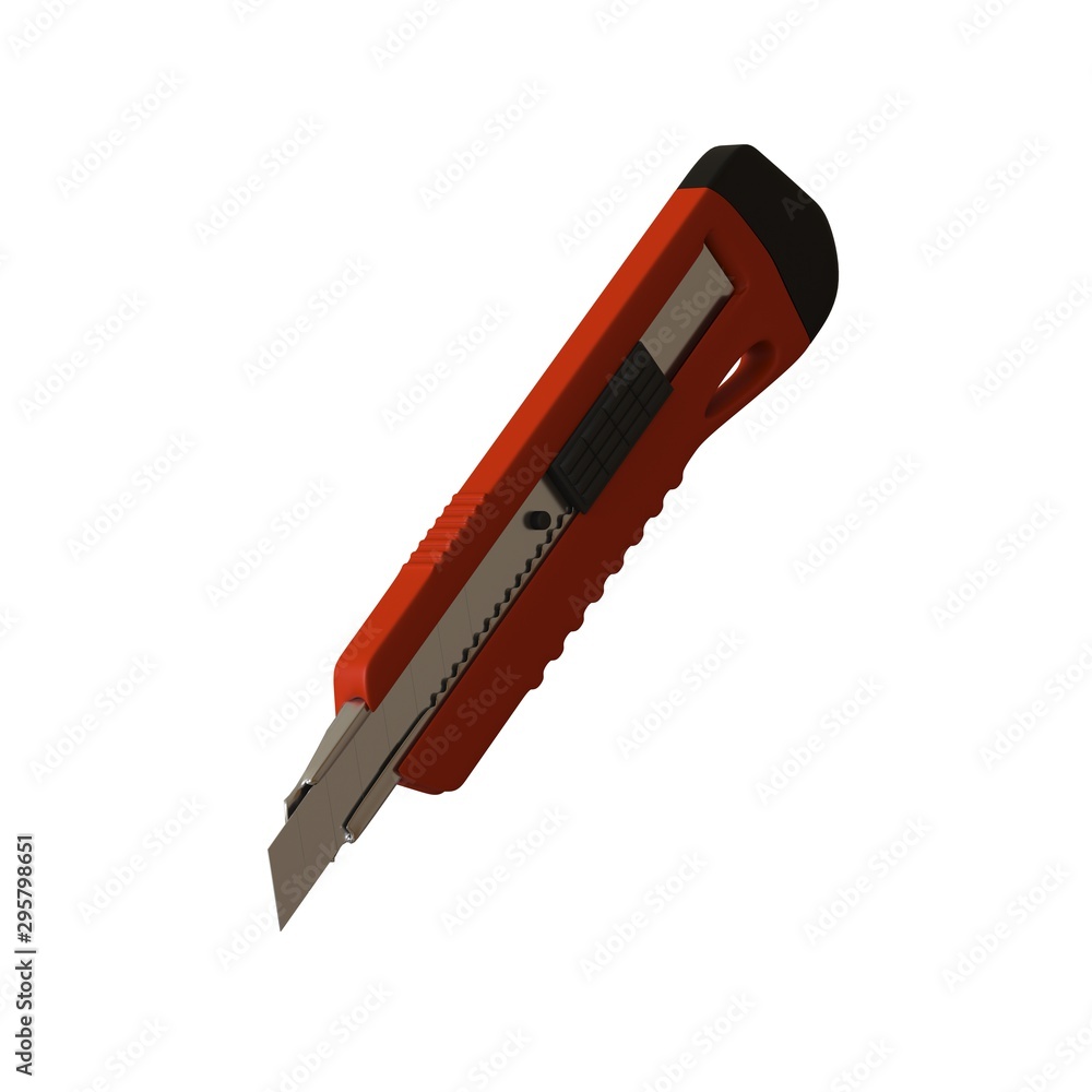 Poster red paper knife isolated on white background. 3d rendering of excellent quality in high resolution. 