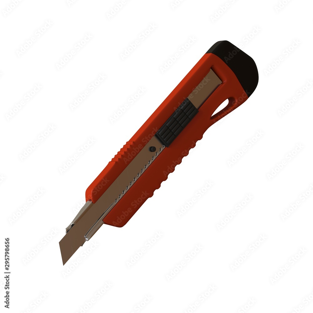 Poster red paper knife isolated on white background. 3d rendering of excellent quality in high resolution. 