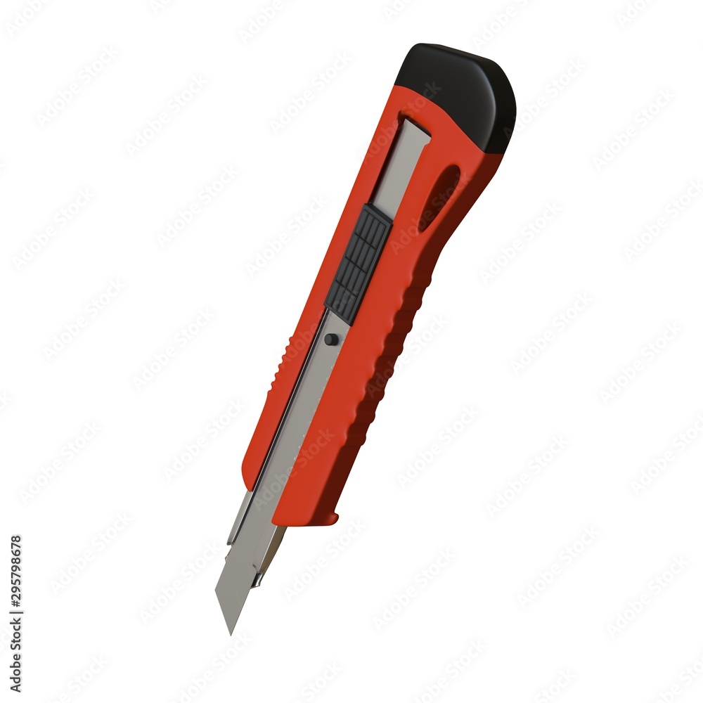Fototapete red paper knife isolated on white background. 3d rendering of excellent quality in high resolution. 
