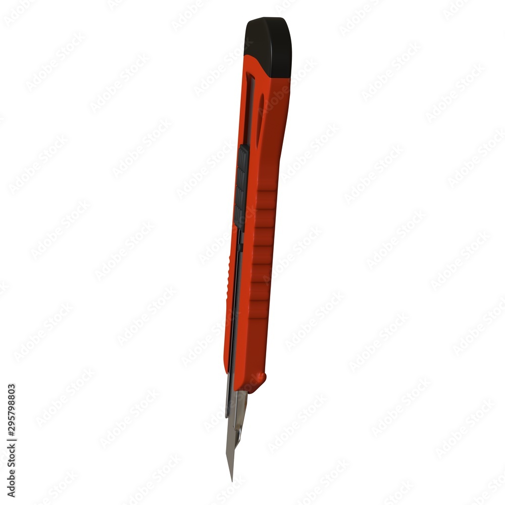 Fototapete red paper knife isolated on white background. 3d rendering of excellent quality in high resolution. 