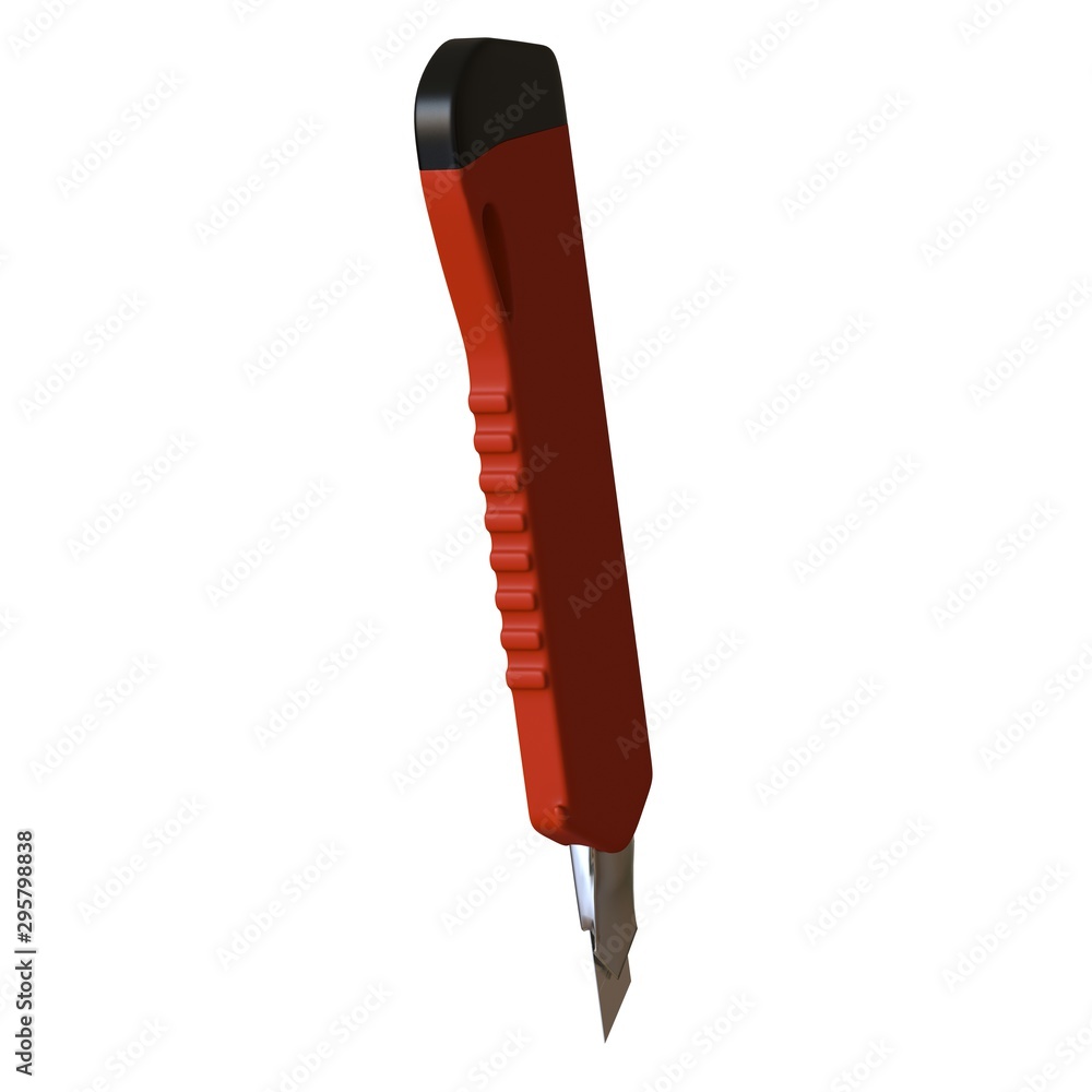 Fototapete red paper knife isolated on white background. 3d rendering of excellent quality in high resolution. 