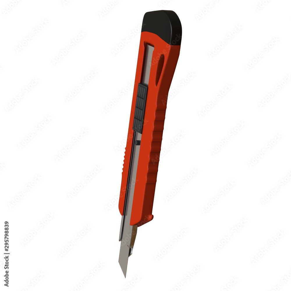 Fototapete red paper knife isolated on white background. 3d rendering of excellent quality in high resolution. 