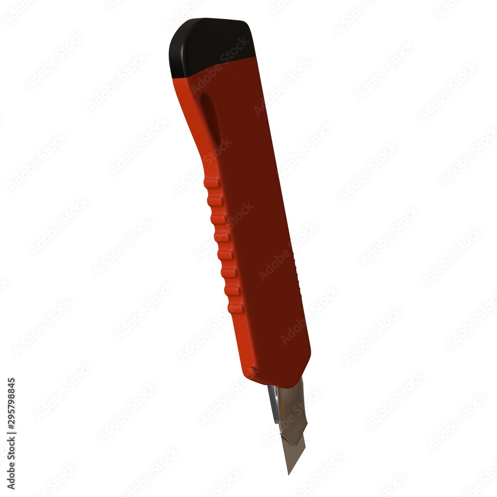 Fototapete red paper knife isolated on white background. 3d rendering of excellent quality in high resolution. 