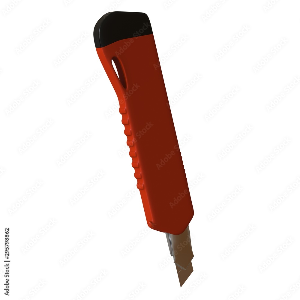 Fototapete red paper knife isolated on white background. 3d rendering of excellent quality in high resolution. 