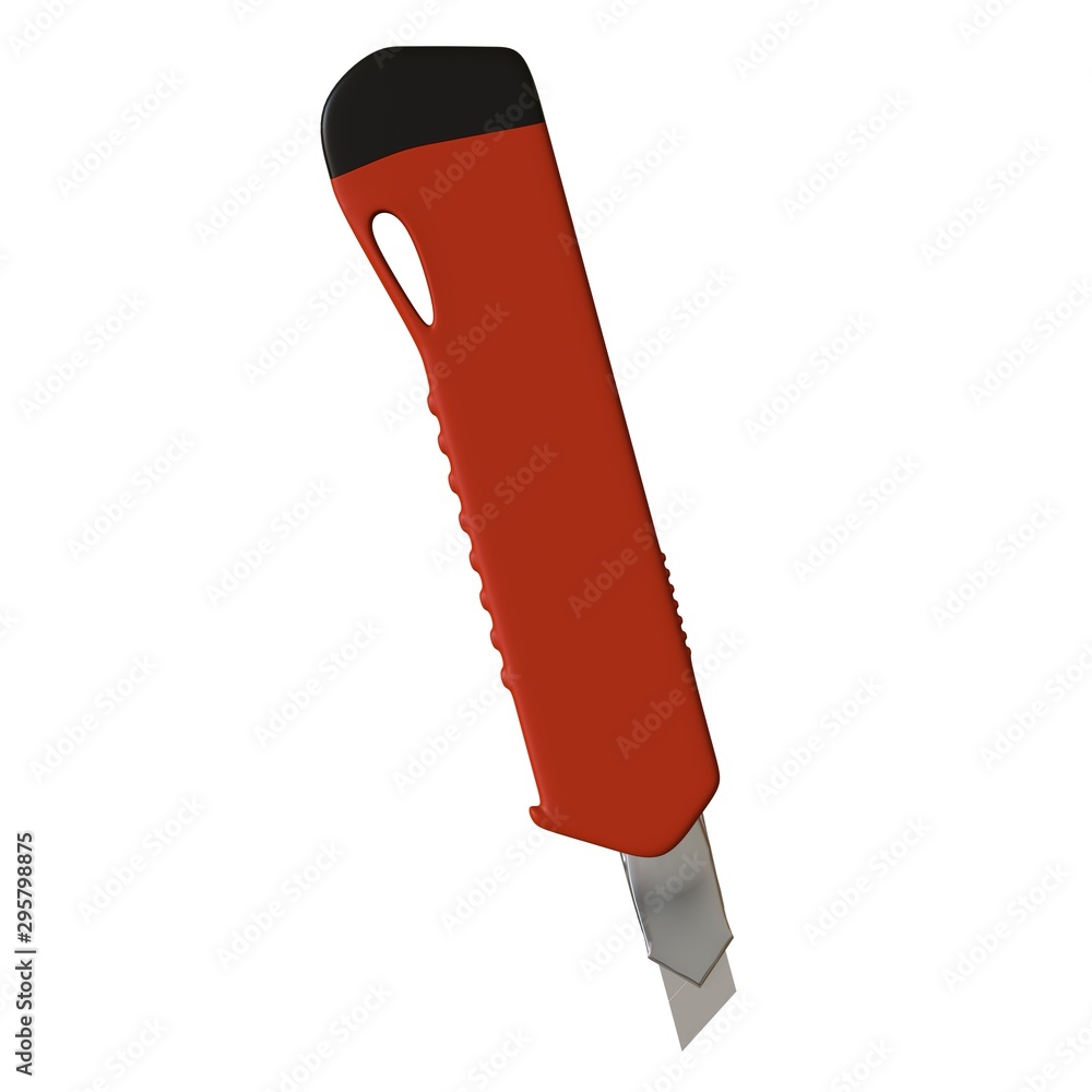 Poster red paper knife isolated on white background. 3d rendering of excellent quality in high resolution. 