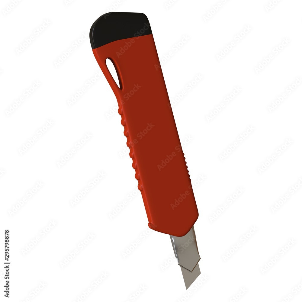 Fototapete red paper knife isolated on white background. 3d rendering of excellent quality in high resolution. 