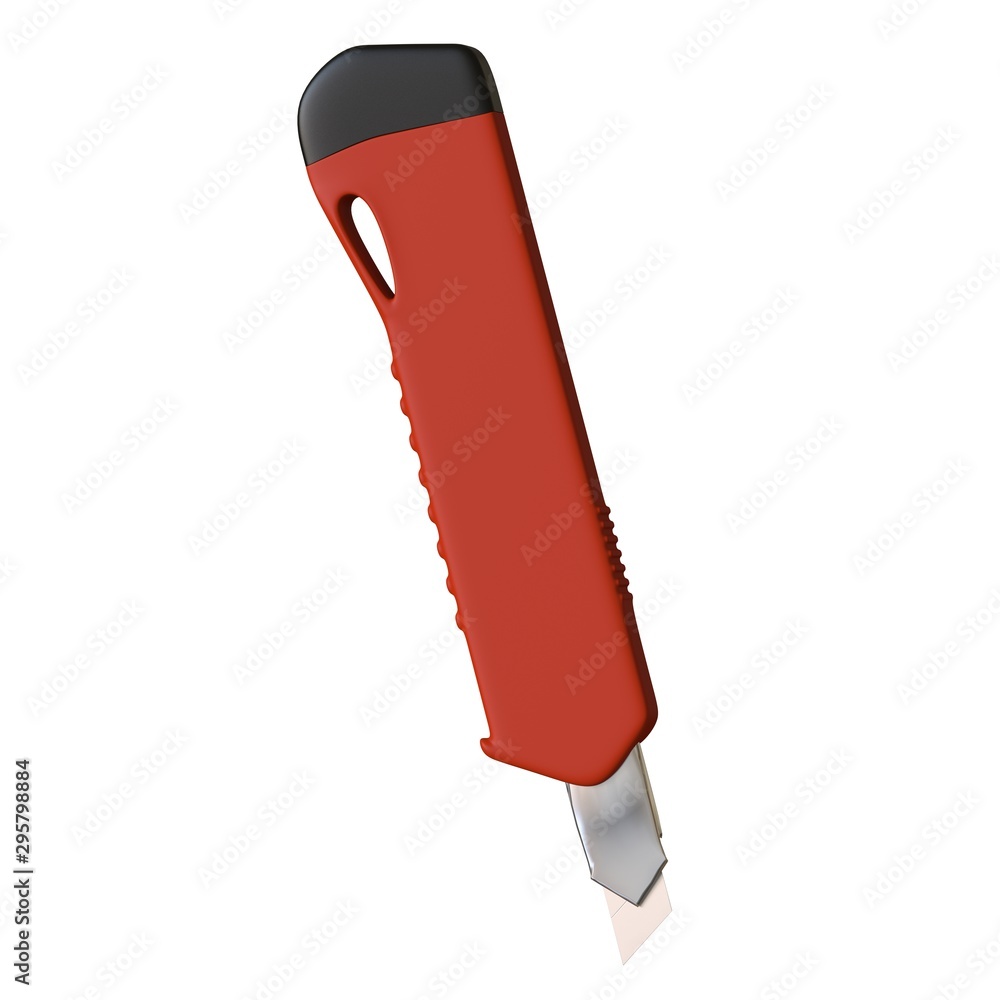 Poster red paper knife isolated on white background. 3d rendering of excellent quality in high resolution. 