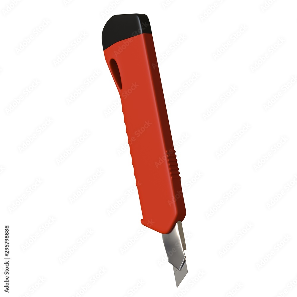 Fototapete red paper knife isolated on white background. 3d rendering of excellent quality in high resolution. 
