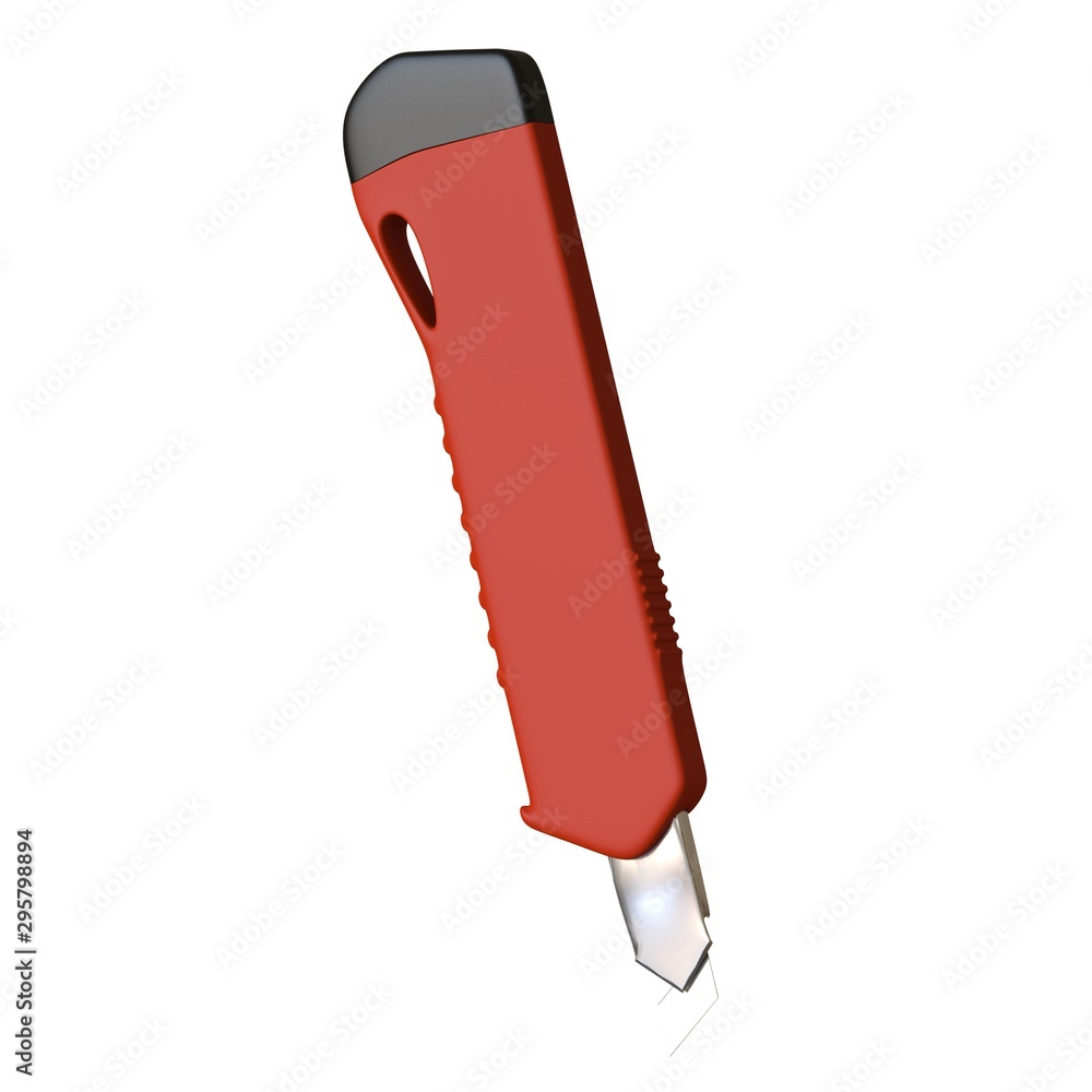 Poster red paper knife isolated on white background. 3d rendering of excellent quality in high resolution. 