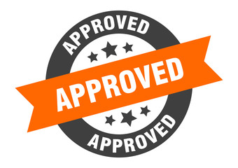Fototapeta premium approved sign. approved orange-black round ribbon sticker