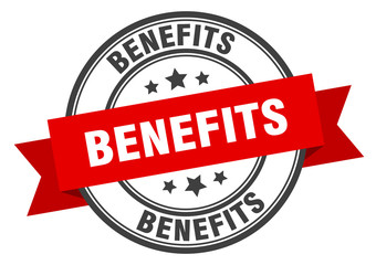 benefits label. benefits red band sign. benefits
