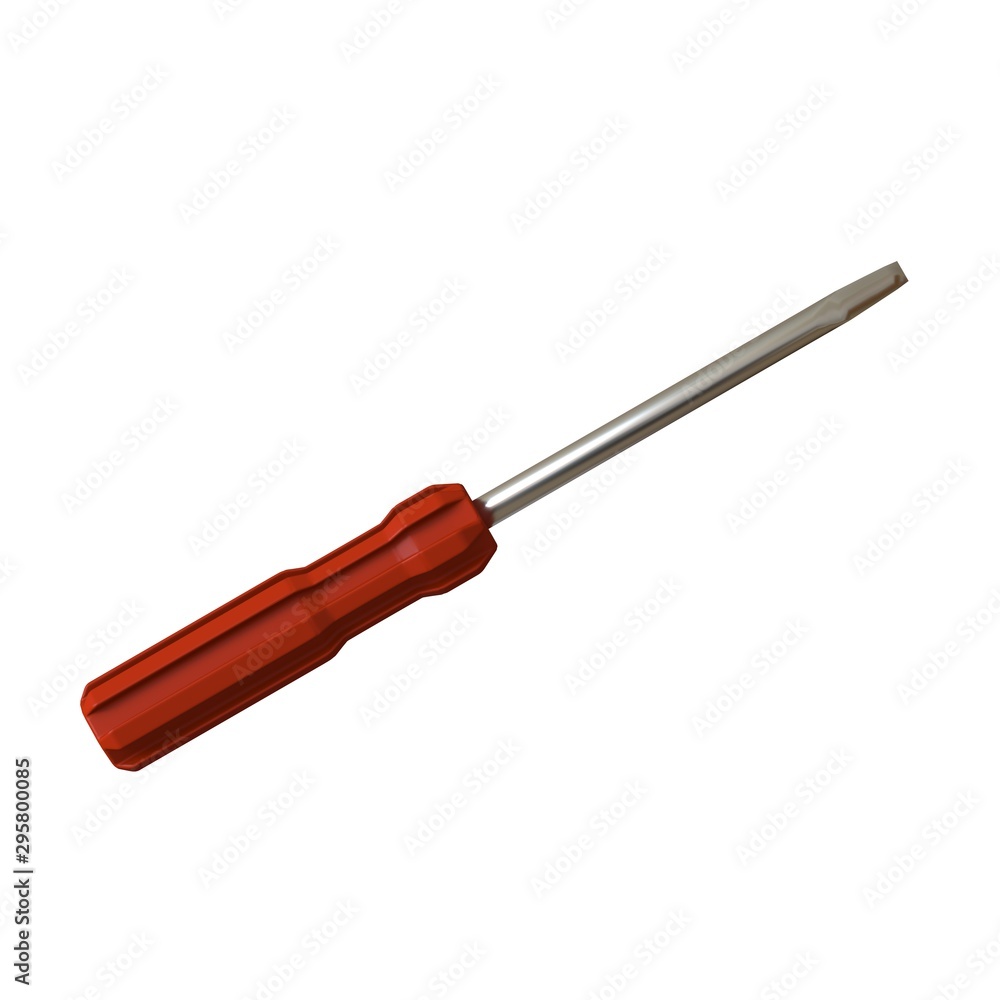 Fototapete screwdriver with a red pen on a white background, isolate. 3d rendering of excellent quality in high
