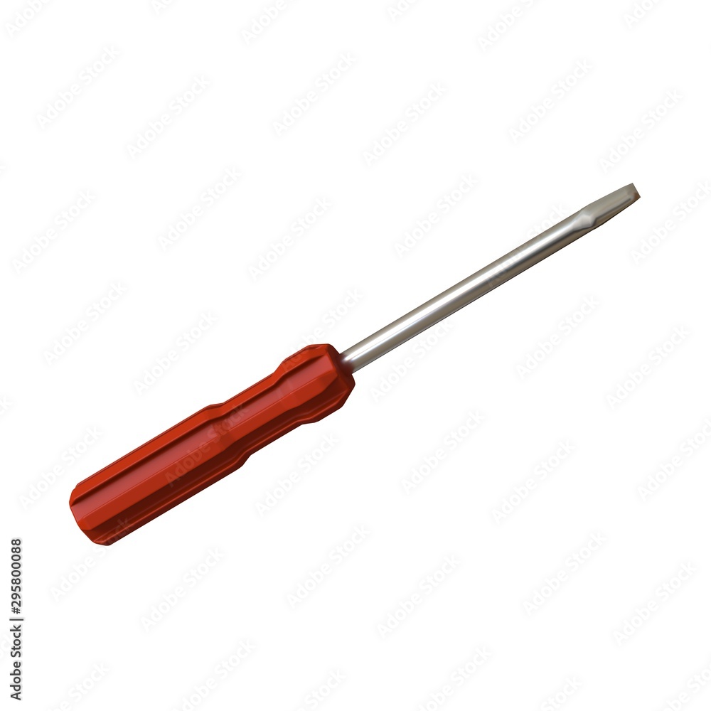 Fototapete screwdriver with a red pen on a white background, isolate. 3d rendering of excellent quality in high