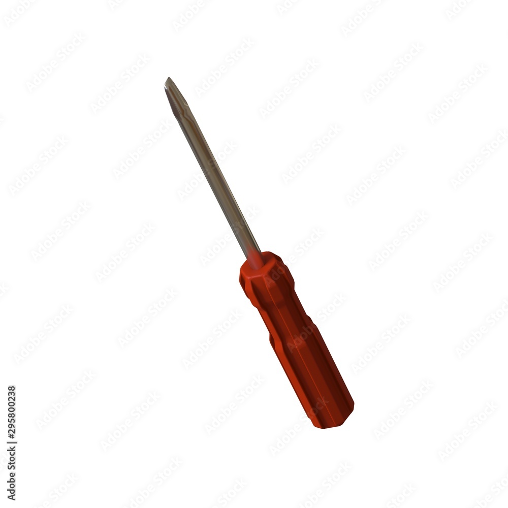 Fototapete screwdriver with a red pen on a white background, isolate. 3d rendering of excellent quality in high