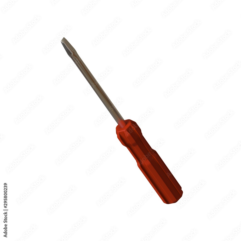 Fototapete screwdriver with a red pen on a white background, isolate. 3d rendering of excellent quality in high