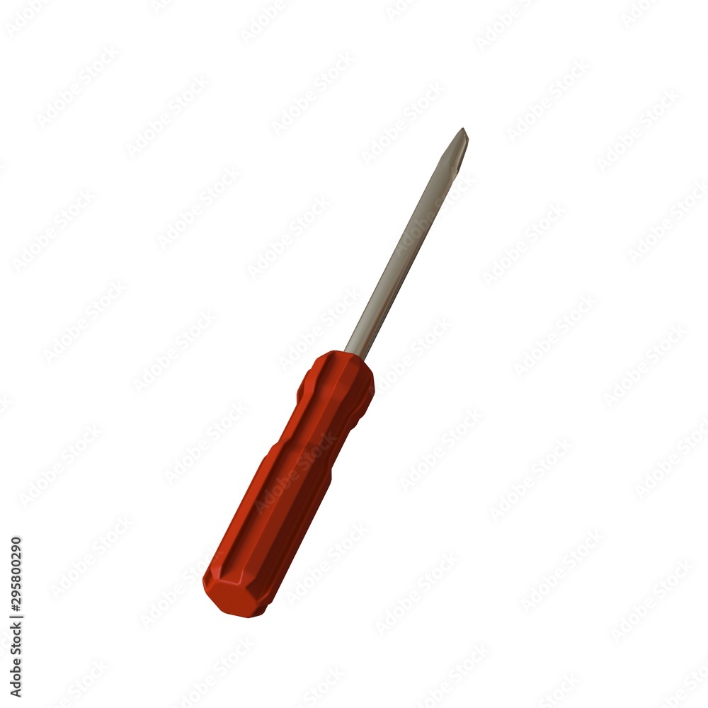 Fototapete screwdriver with a red pen on a white background, isolate. 3d rendering of excellent quality in high